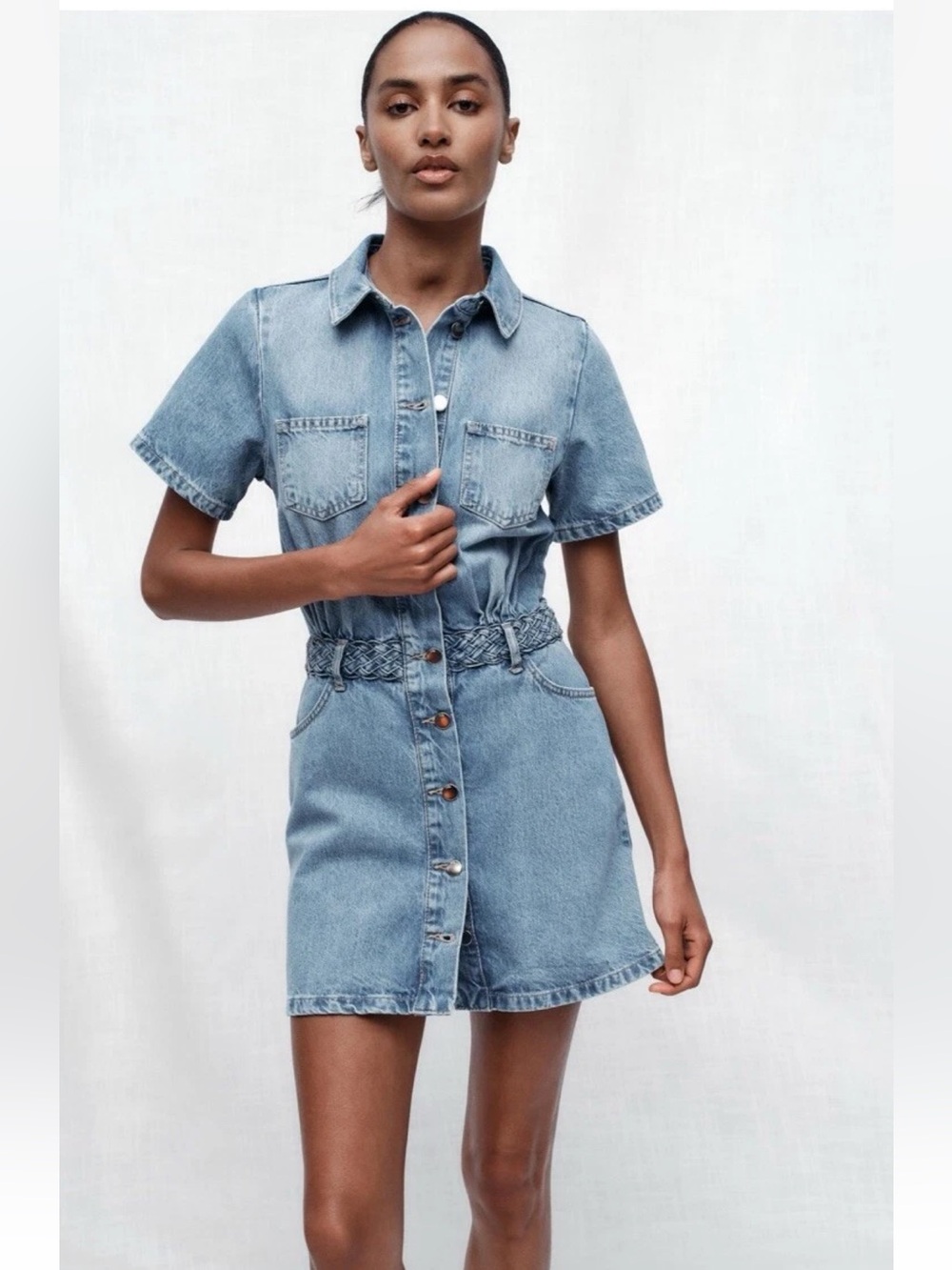 ZARA SS24 COTTON DENIM Z1975 MINI MID BLUE SHIRTDRESS